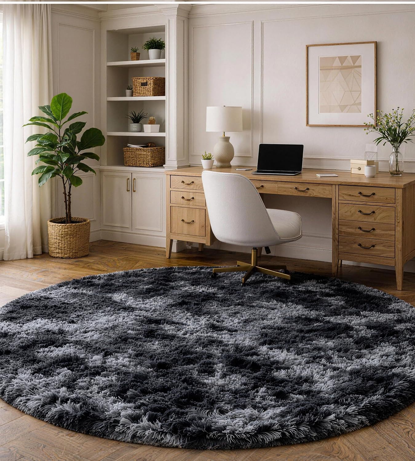 ROHATIM Rund Teppich Flauschig, Plüschteppich für Schlafzimmer & Wohnzimmer, Weicher Kinderteppich Mädchen, Moderner Kuscheltteppich