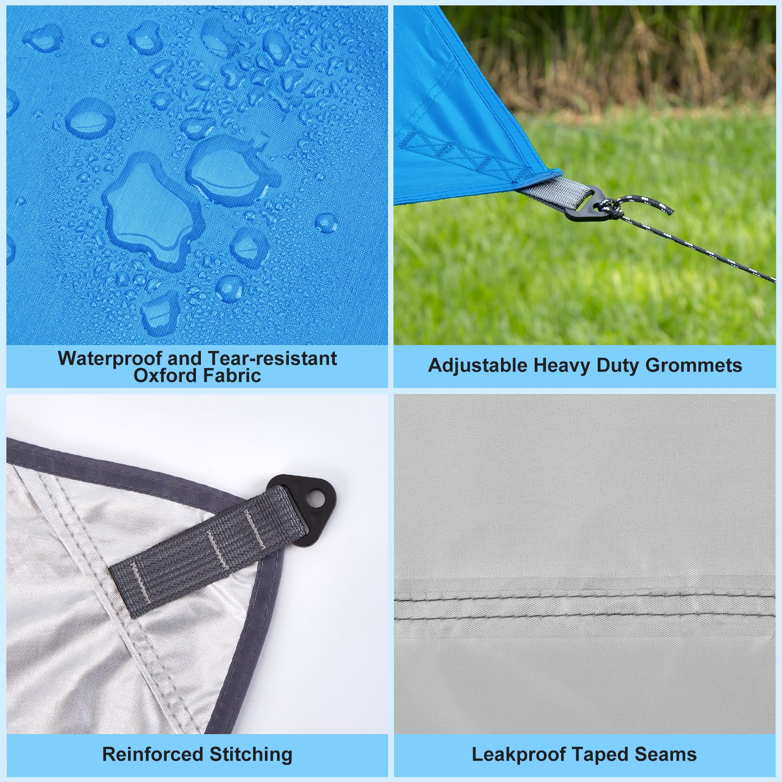 WADEO Telo per Tenda da Campeggio impermeabile, tarp campeggio 3 x 3,6 m, telo campeggio, telo tenda leggero, facile da installare, riparo da campeggio per zaino in spalla, escursionismo