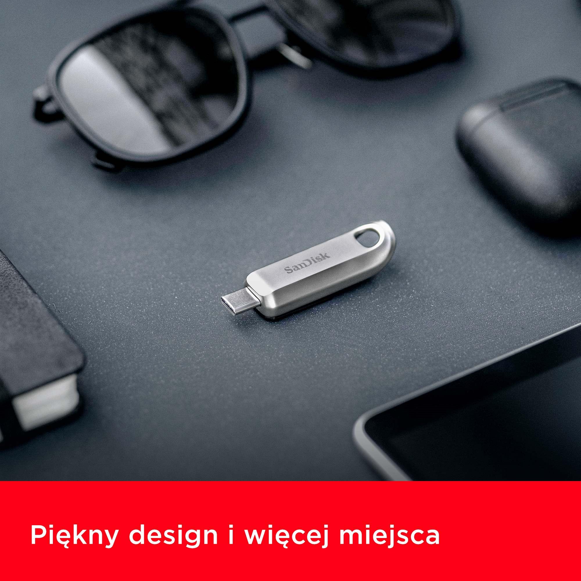 SanDisk 512 GB Ultra luksusowy dysk flash USB typu C, prędkość odczytu do 400 MB/s chowane złącze, wysokiej klasy metalowa obudowa, srebrna