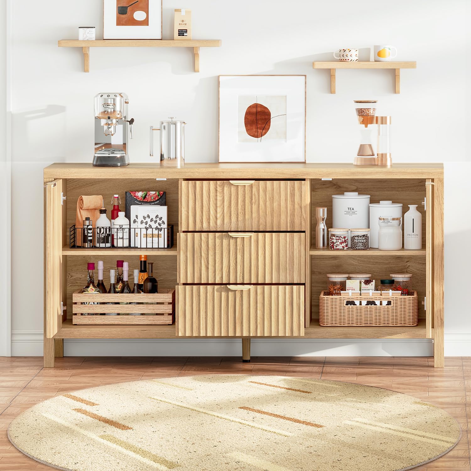 Amazon.co.jp: 【幅118cm】木製 収納キャビネット 扉付き チェスト