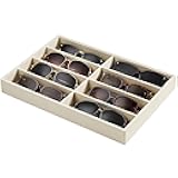Drawer Sunglass Organizer & Display Tray: 1 Pcs 8 Grids Velvet Scratch-Free Eyeglasses Case (13.8x9.4x1.6inch) - Soft Beige Glasses Storage Holder Box for Men & Women