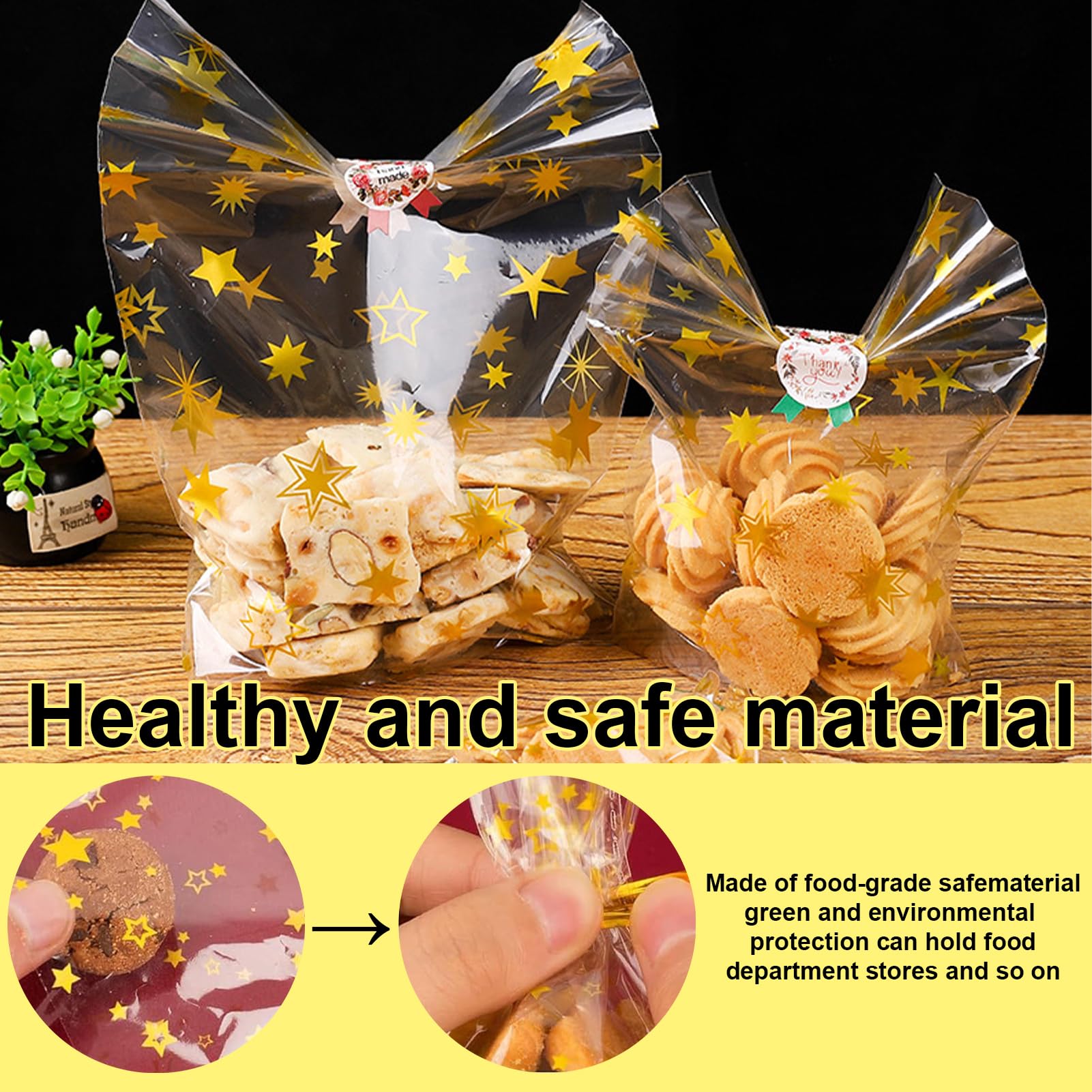 Lot De 50/100 Sachets En Cellophane Imprimés étoiles Pour Cadeaux