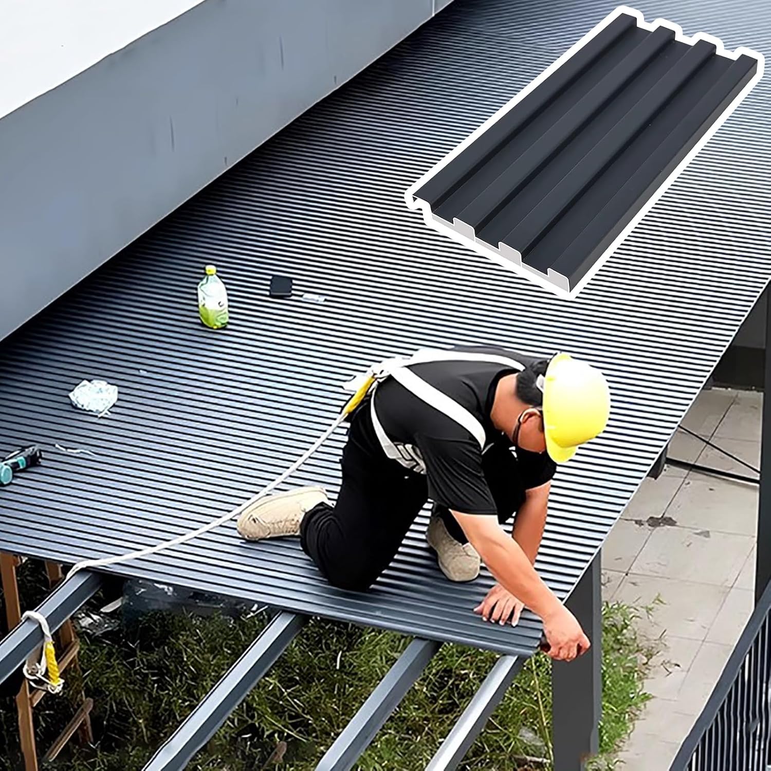 Aluminum Insulated Roof Panels for Lanai & Patio - Weatherproof Corrugated Plastic Sheets, Balcony Roof Cover for Apartments, 1 Piece (L 2.4m/7.8ft)