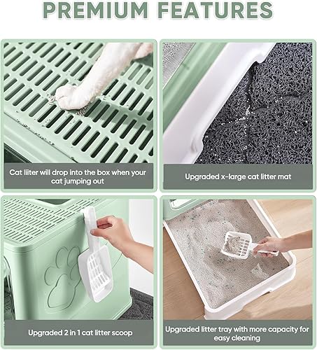 Miniatura 5 de Medario Caja de arena para gatos con alfombrilla extragrande y cuchara para gatos, caja de arena plegable grande con tapa, caja de arena para gatos