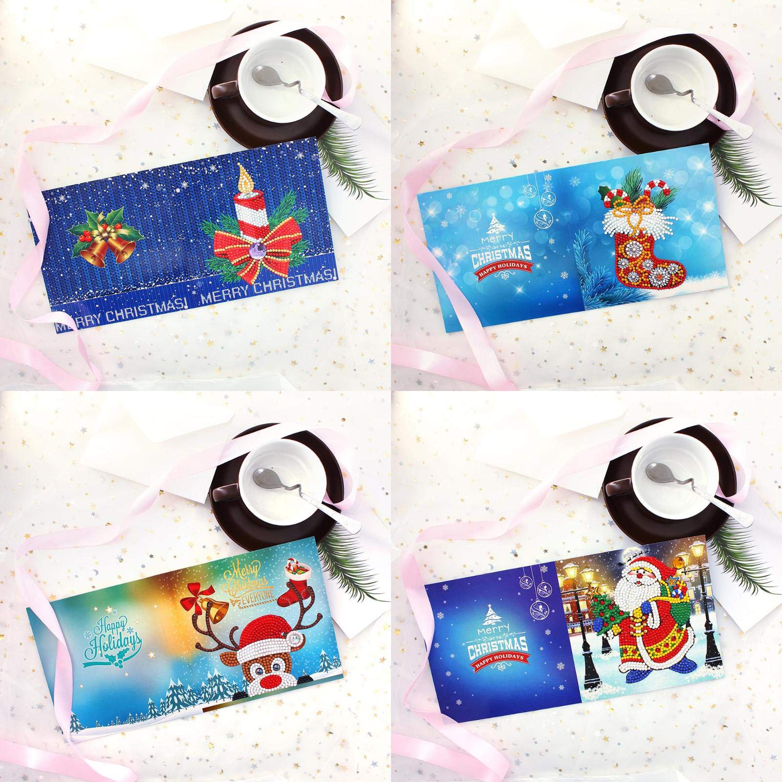 iFCOW Lot de 8 cartes de vœux de Noël 5D à faire soi-même avec peinture diamant pour les fêtes entre amis et la famille
