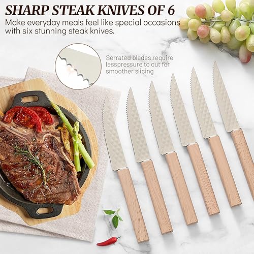 Miniatura 6 de Juego de cuchillos de cocina de 12 piezas con bloque de cuchillos en el cajón, juego de cuchillos de acero inoxidable con 6 cuchillos de carne,