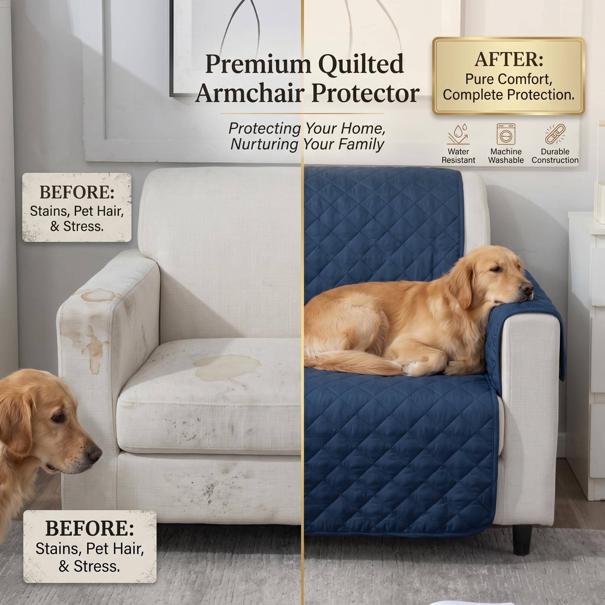 Stylish Reversible Sofa Cover - 3 Seater, Navy Blue -5