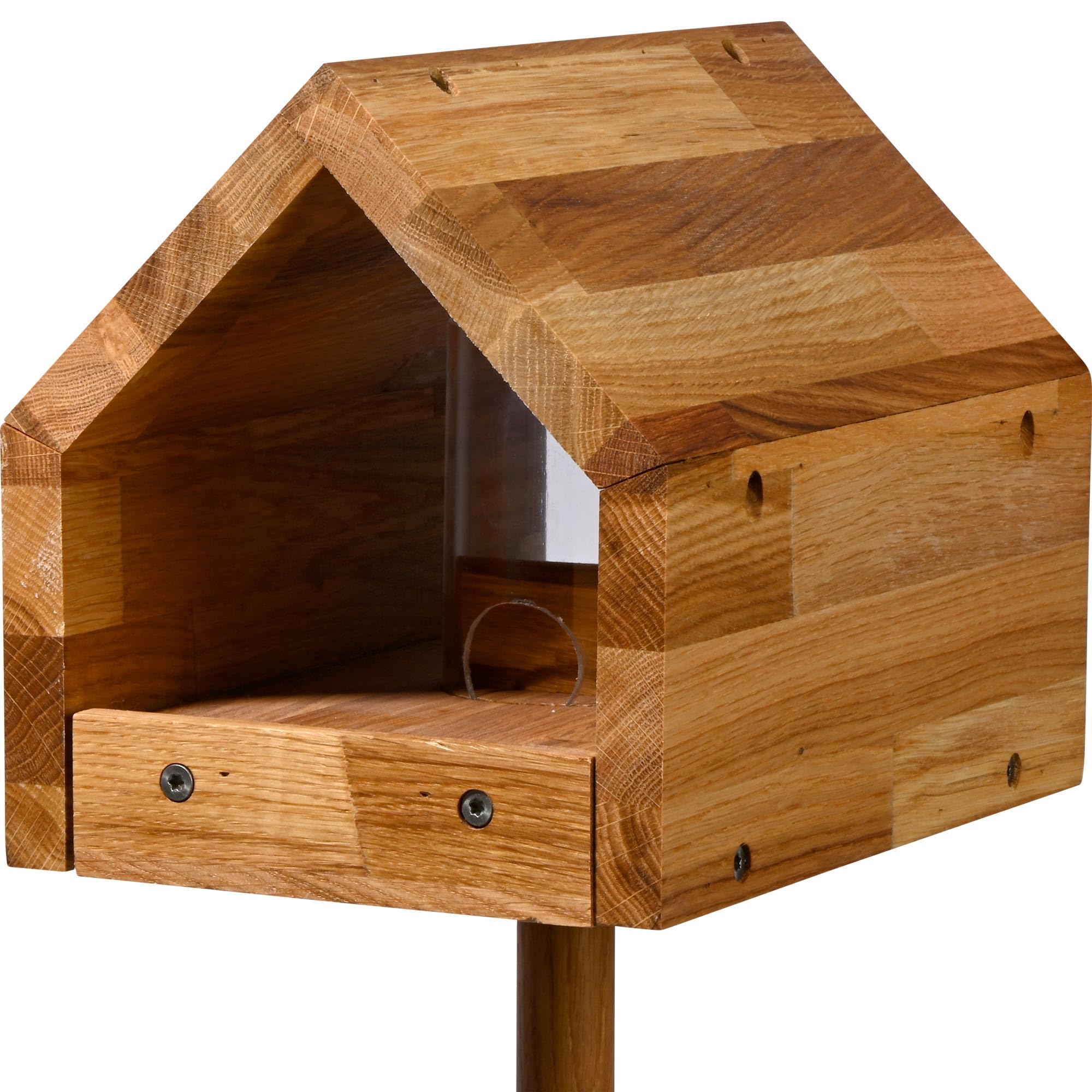 LUXUS-VOGELHAUS 46601e Vogelfutterhaus "Bauhaus III" - Futterhaus aus Massivholz - Futterstation inklusive Ständer - Wildvogelfutterplatz Eiche - 20,5 x 28 x 179 cm - Natur