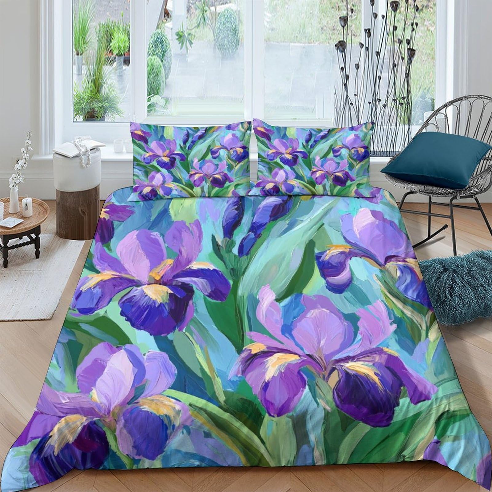 Ctjqhvkz Style-2 3D Printed Purple Iris Flower Fitted Sheet Microfiber Soft Bed Sheet For Bedroom Guestroom Dorm Mattress Decor Single（135X200cm）