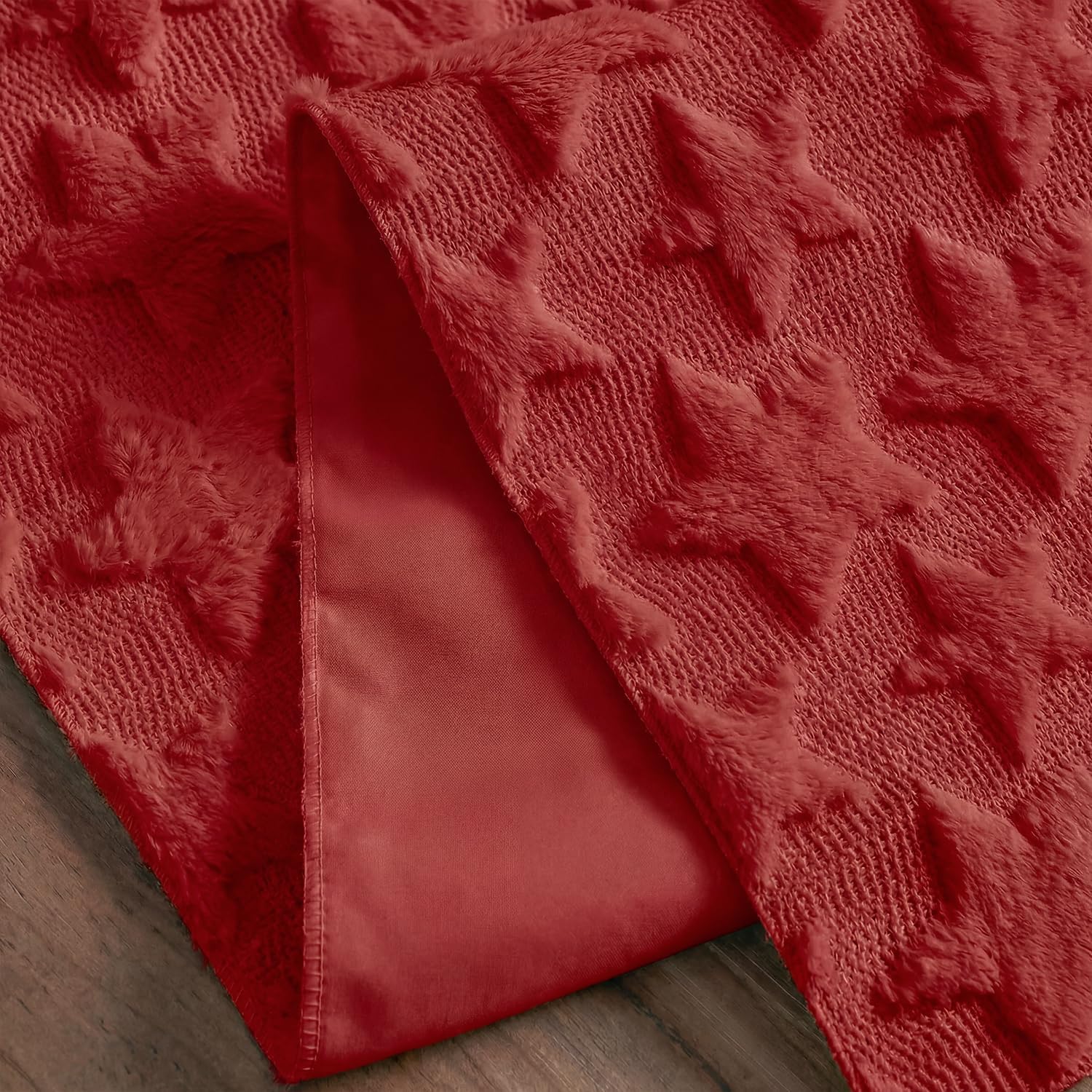 Artoid Mode Red Soft Plush Faux Fur Jacquard Patriotic Stars 4th of July Table Runner, Memorial Day Holiday Kitchen Dining Table Decoration for Home Party Decor 13x72 Inch