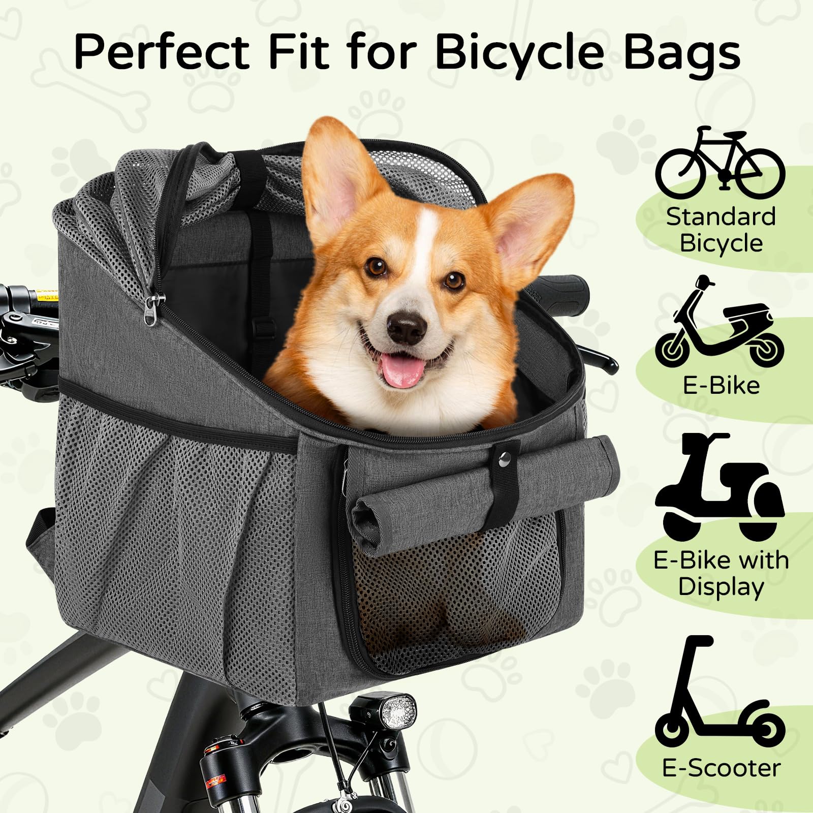 LIROPAU Hundekorb Fahrrad Vorne 7,5kg, Haustiere Faltbarer Fahrradkorb Vorne mit Mesh Fenstern, Sicherheitsgurt und Weichem Sitzkissen für Kleine Hundekatzen Welpen