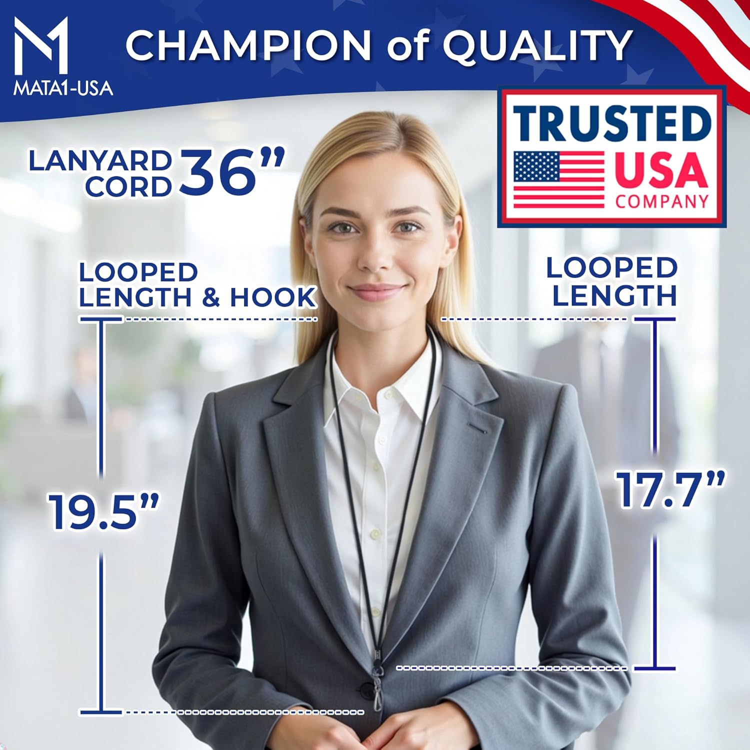 Mata1-USA Polypropylene Lanyards - 1000 Pack, Black - Economy ID Lanyards Bulk for Business Card, ID Card Holder for Employees and Students - Round 36" With Swivel Hook