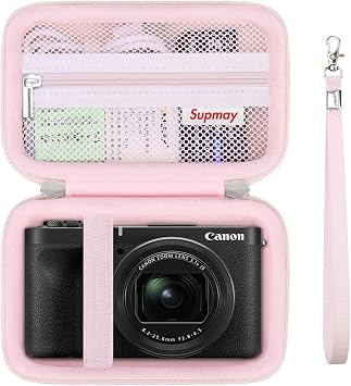 Hard Carrying Case for Canon PowerShot V1 Digital Camera, Storage Holder Travel Bag with Zipper Mesh Pocket for Battery Pack, Charging Cable, USB Card, Jelly Pink