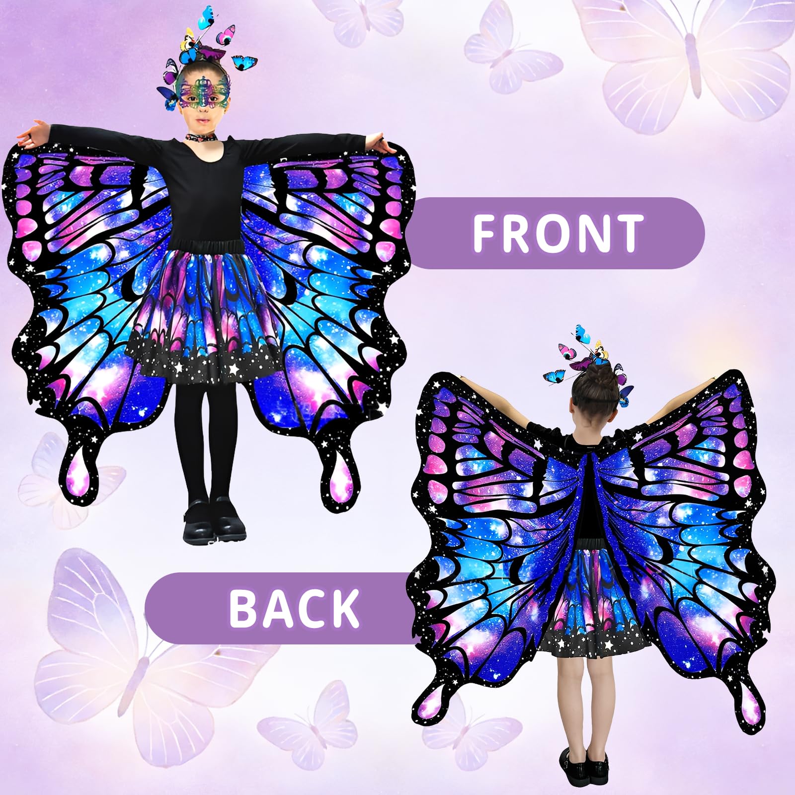 Schmetterling Kostüm Kinder Schmetterlingsflügel Kinder Schmetterlingskostüm Mädchen Faschingskostüme Schmetterling Flügel Umhang Mädchen mit Rock Haarreif für Karneval Fasching Cosplay