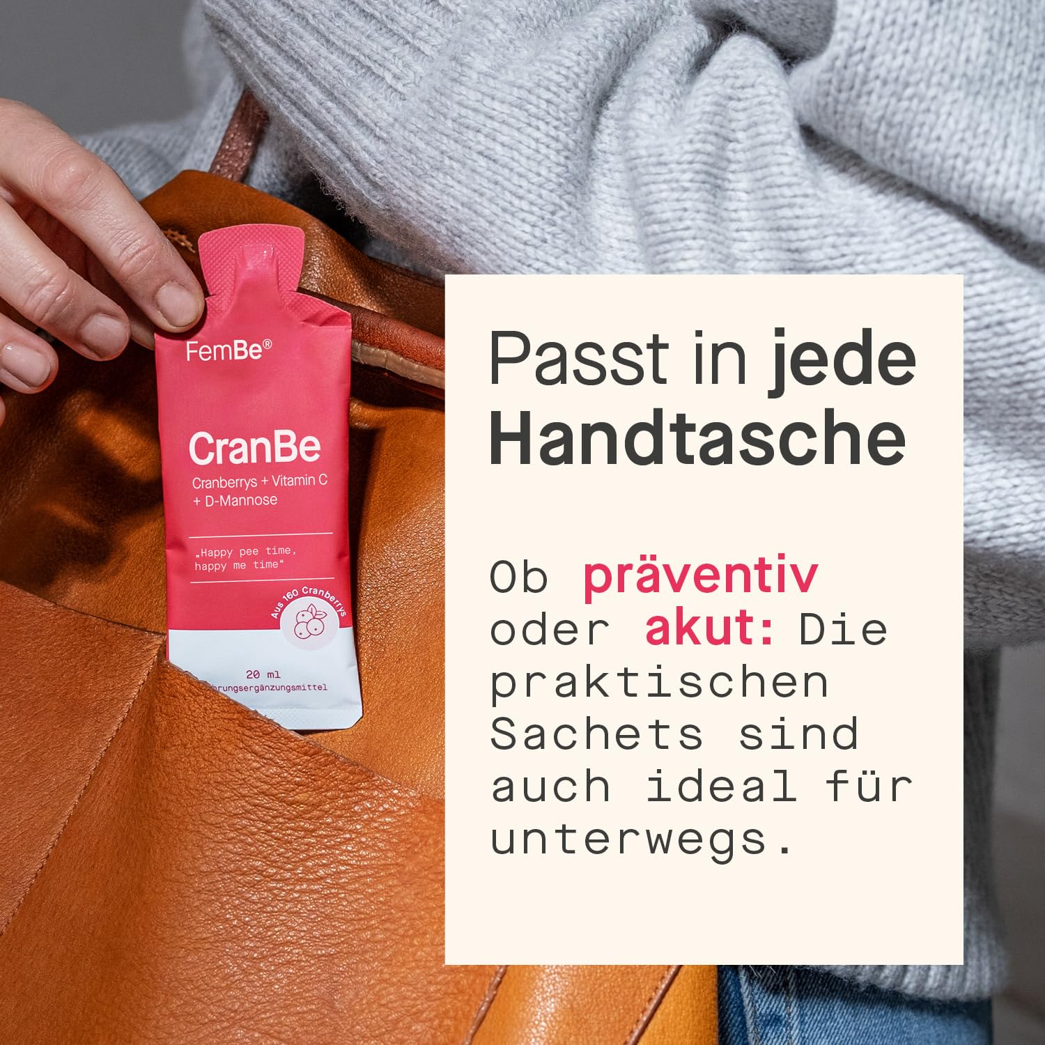 Hochdosiertes Cranberry-Konzentrat + 2.000 mg D-Mannose & 75 mg Vitamin C, praktisch dosiert, vegan & ohne Zuckerzusatz, zur zuverlässigen Unterstützung bei Blasenentzündungen – 9 Sachets à 20ml