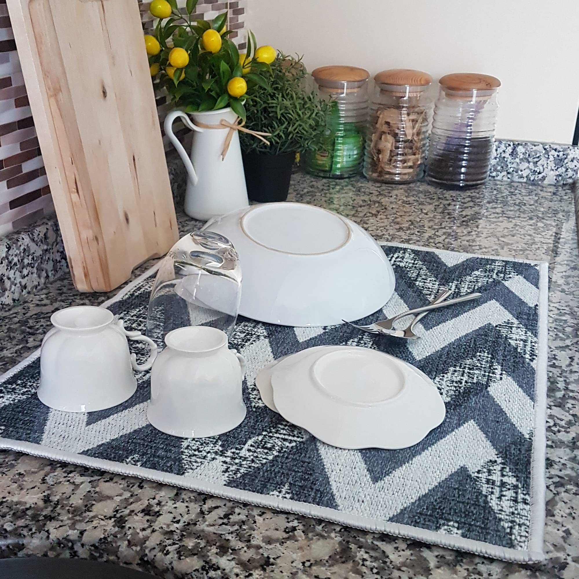 SussexHome 24 x 18 x 0.25 Inches Large Dish Drying Mat for Kitchen Counter - Super-Absorbent Washable Cotton Large Baby Bottle Dryer Pad - Highly Absorbent Ultra-Thin Dish Drying Pad