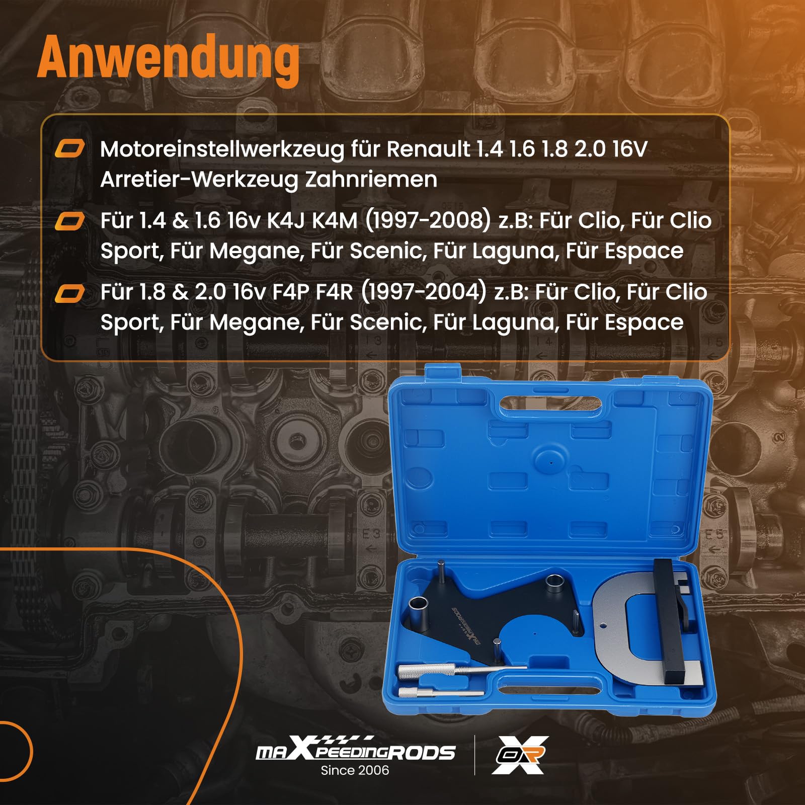 maXpeedingrods Motor Einstell Werkzeug Zahnriemen für Renault Modelle 1.4 & 1.6 16v K4J K4M F4, für Laguna/Clio/Megane/Espace Scenic MOT 1496 1490 1490-01 1054/861/863 1489 F4P F4R Blau