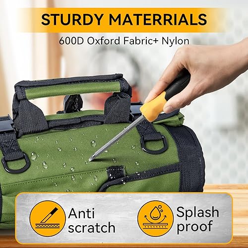 Miniatura 8 de Bolsa organizadora de herramientas enrollable, rollo de herramientas de 10 bolsillos, bolsa de herramientas de electricista resistente para hombres,