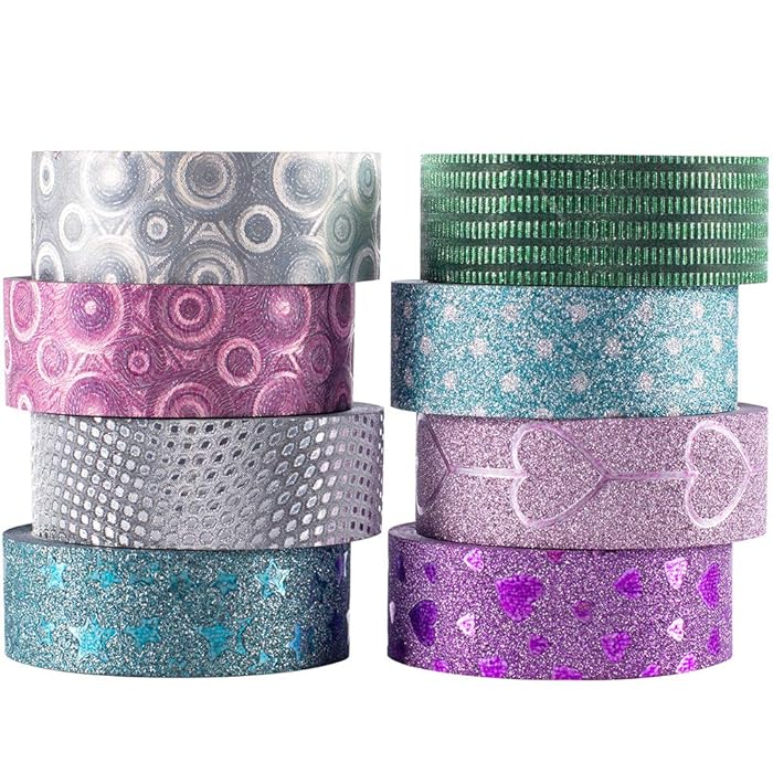 Buy 8 Rolls Washi Tape Set Glitter Decorative Tapes Gold Silver Foil