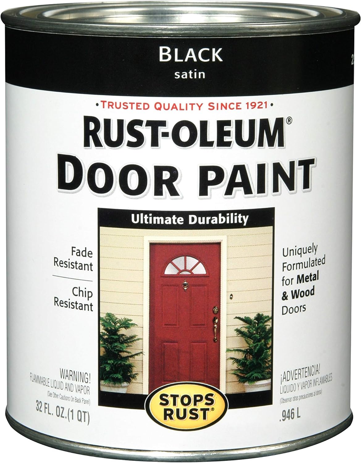 Rust-Oleum 238310 Front Door Oil Paint, Quart, Black - House Paint - 