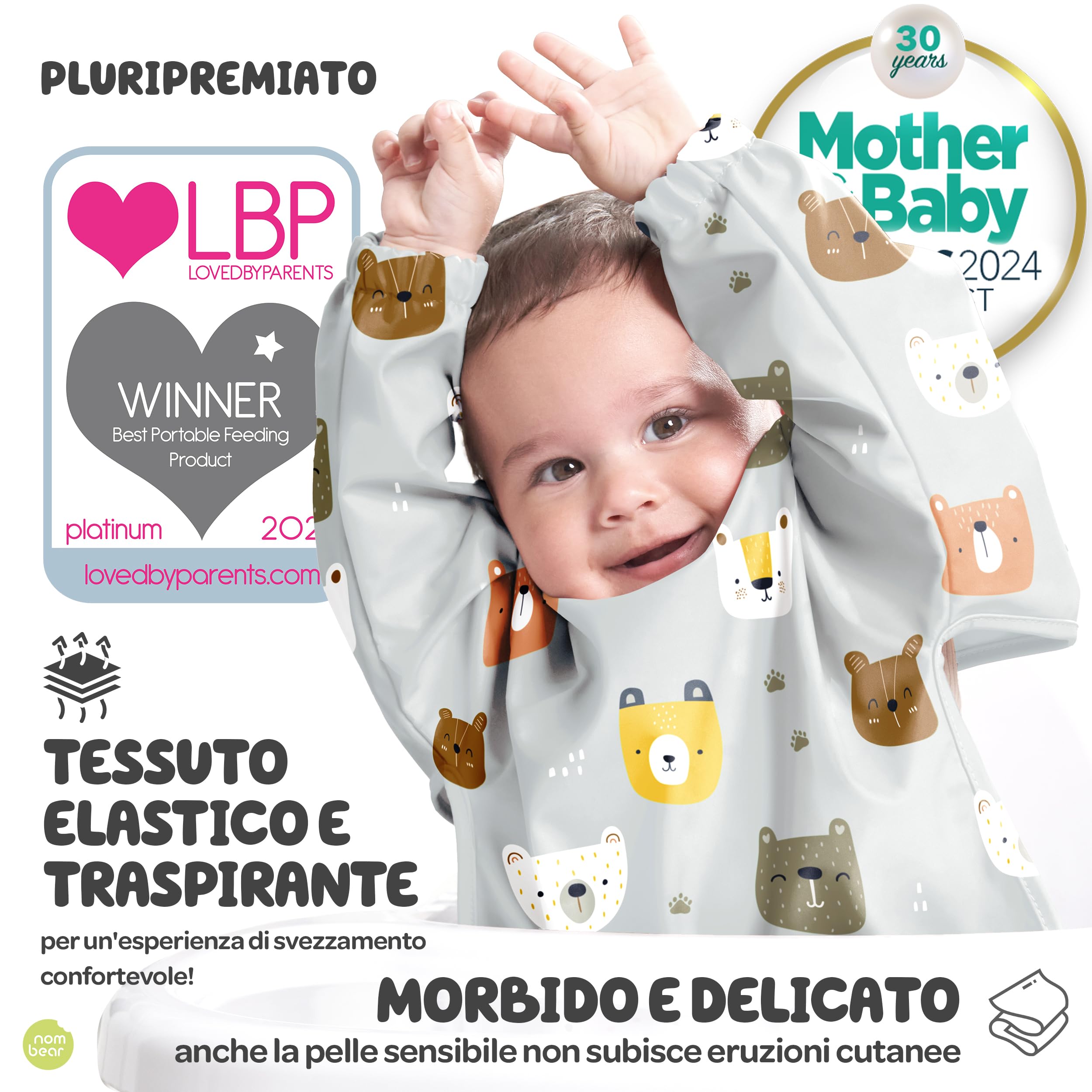 Nombear ® Bavaglini Impermeabili con Maniche 6 Mesi o Più - Bavaglini Pappa Svezzamento, Bavaglino con Maniche Lunghe, Bavaglini Impermeabili con Tasca, Bavaglio con Maniche per Bimbo