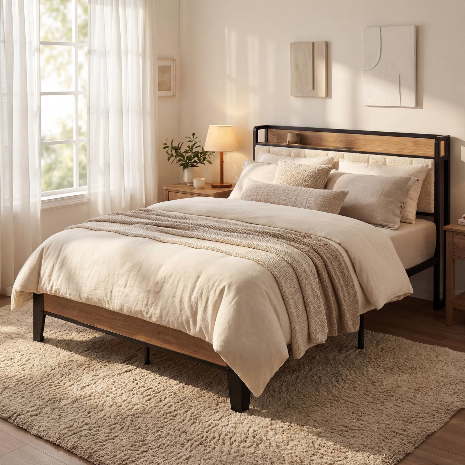 Amazon.com: LIKIMIO Full XL Bed Frames, Storage Headboard with