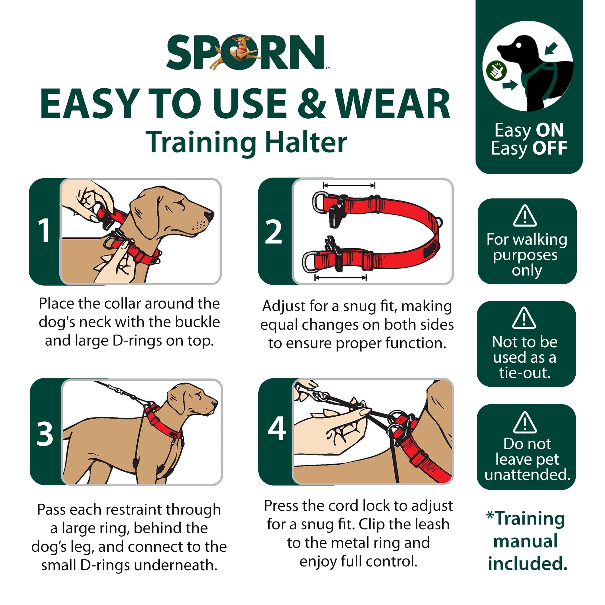 Sporn Arnés para perro con cabestro, talla XL, color azul