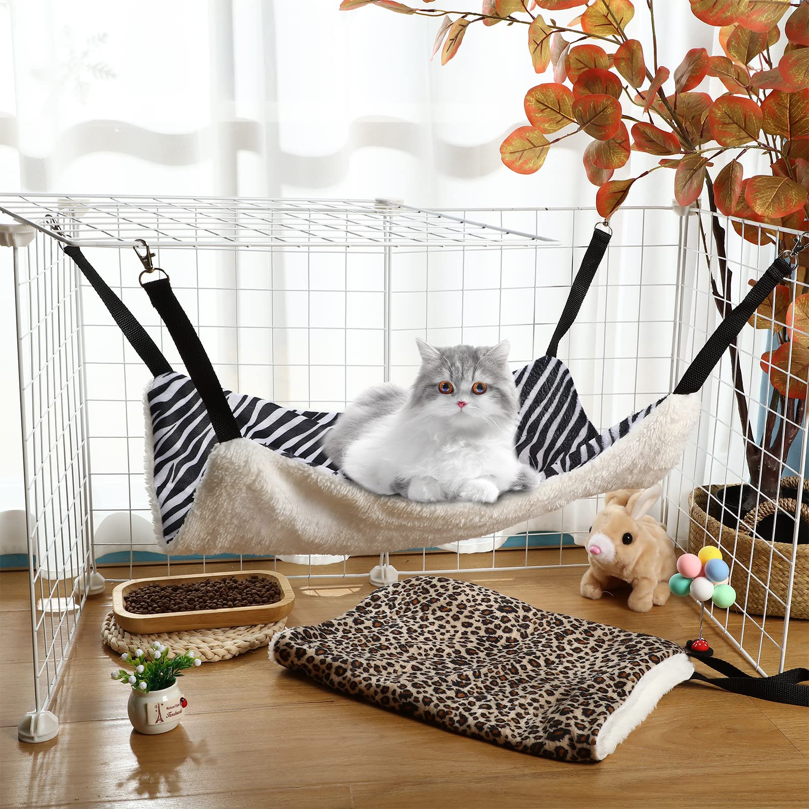 Hamaca reversible para mascotas, hamaca colgante de felpa suave para gatos, cama de conejillo de indias, jaula para ratas, accesorios para cachorros, perros, cerdos, gatitos, hurones, conejos 5