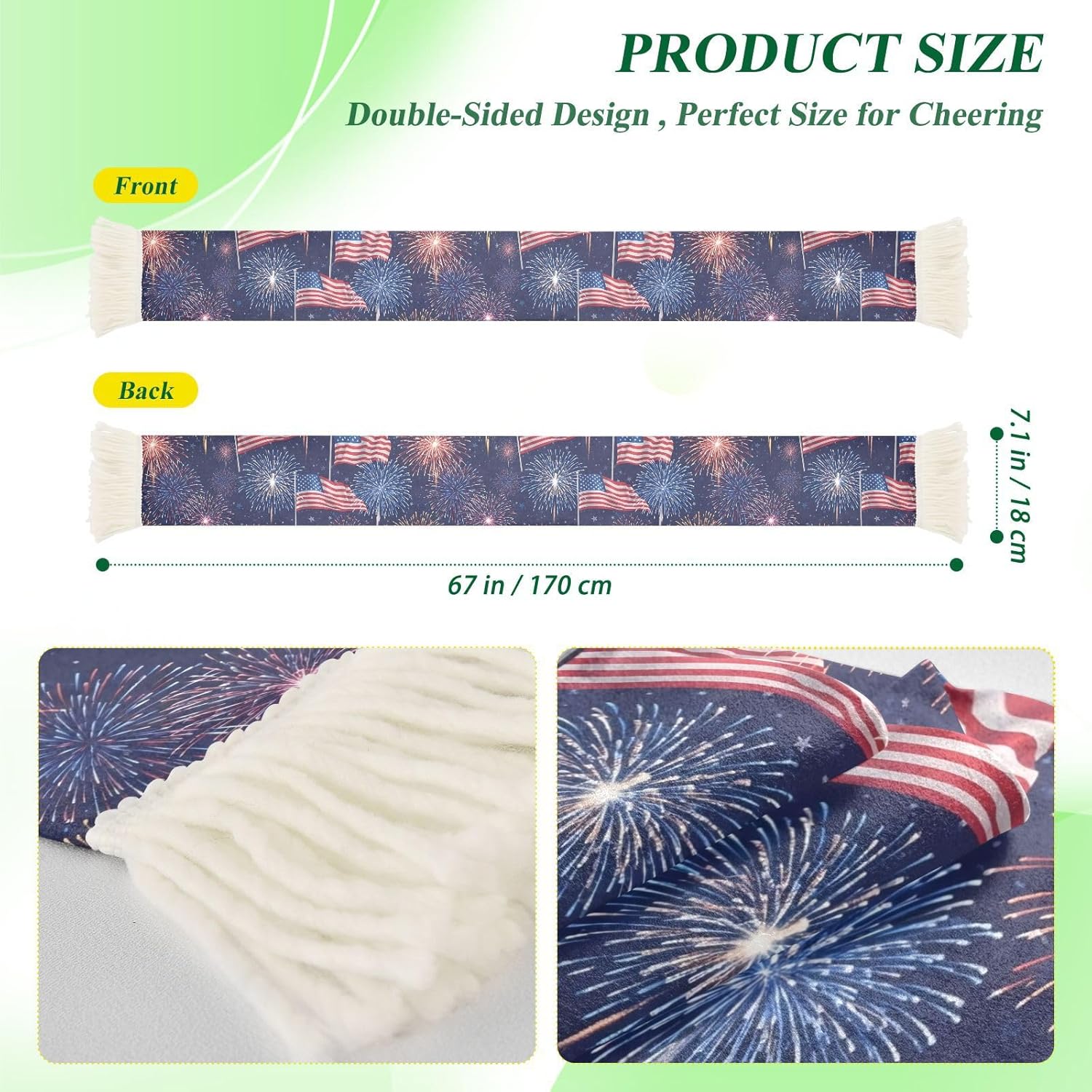 CHIFIGNO Fireworks Flags Navy Versatile Soccer Fan Scarf, Wearable Towel for Games & Events, Soft Polyester Fabric with Fringe