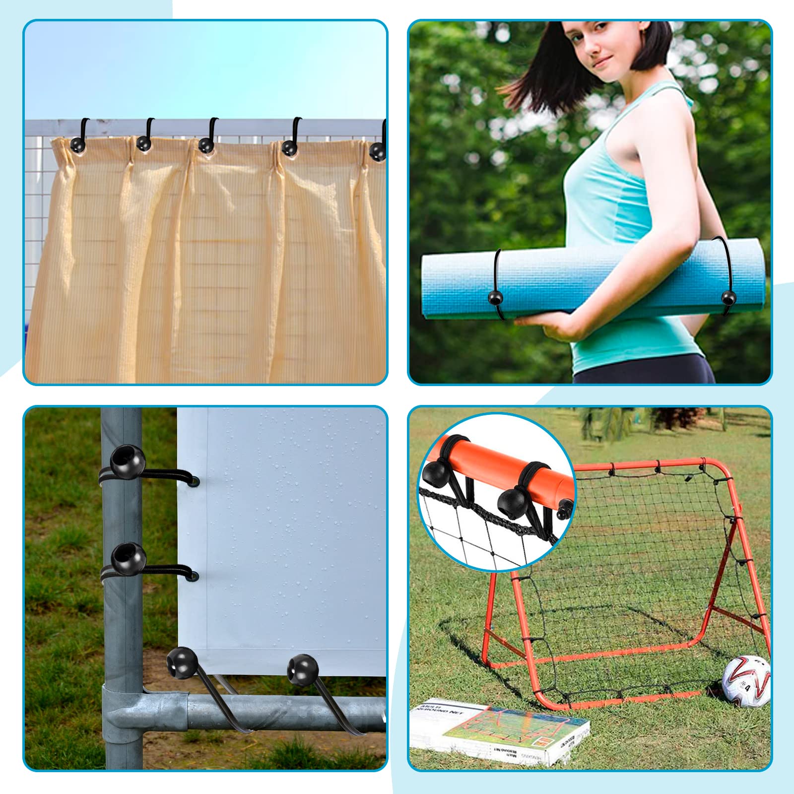 Tarp Bungee Ball Cords 12 inch,Tarp Bungee with Ball Heavy Duty Tarp Tie Down Ball for Outdoor Canopy,Tents, Cargo, Shelter, Gazebo with UV-Resistant (60 PCS)