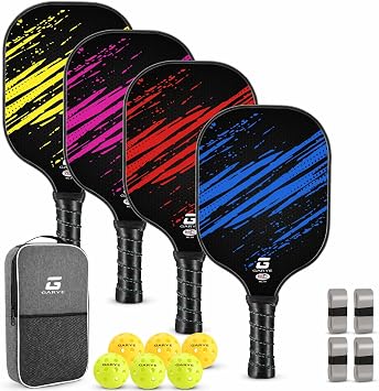 GARYE Pickleball Paddles Set of 4, Carbon Fiber Pickle Ball Paddle, USAPA Approved Lightweight Rackets 4 Pack for Adults and Teenagers, Includes 6 Balls, 1 Bag, and 4 Grip Tapes
