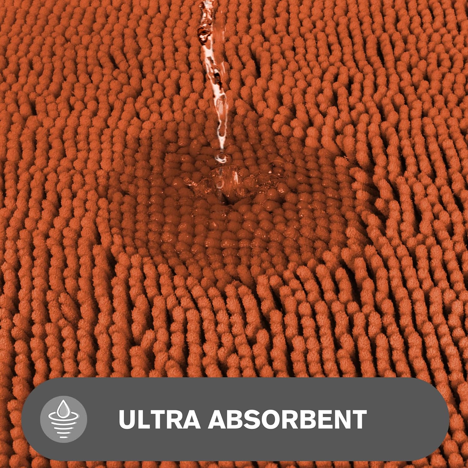 Burnt Orange Bathroom Rugs – Absorbent and Washable Bath Mat, Non-Slip, Thick Soft Chenille Bath Rugs for Bathroom Floor, Shower, Sink - 20" x 32"