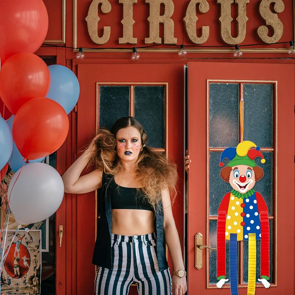 BSITSSS Pack Of 12 Clown Garland, Carnival, Hanging Swirl Garland, Spiral Garlands, Ceiling Hangers, Spiral Garlands With Clown Motif For Carnival