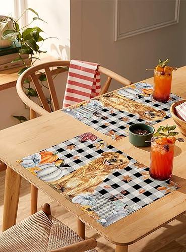 Miniatura 3 de Juego de 6 manteles individuales de otoño con diseño de calabaza, cosecha de otoño, para perro, juego de 6 manteles individuales lavables para mesa