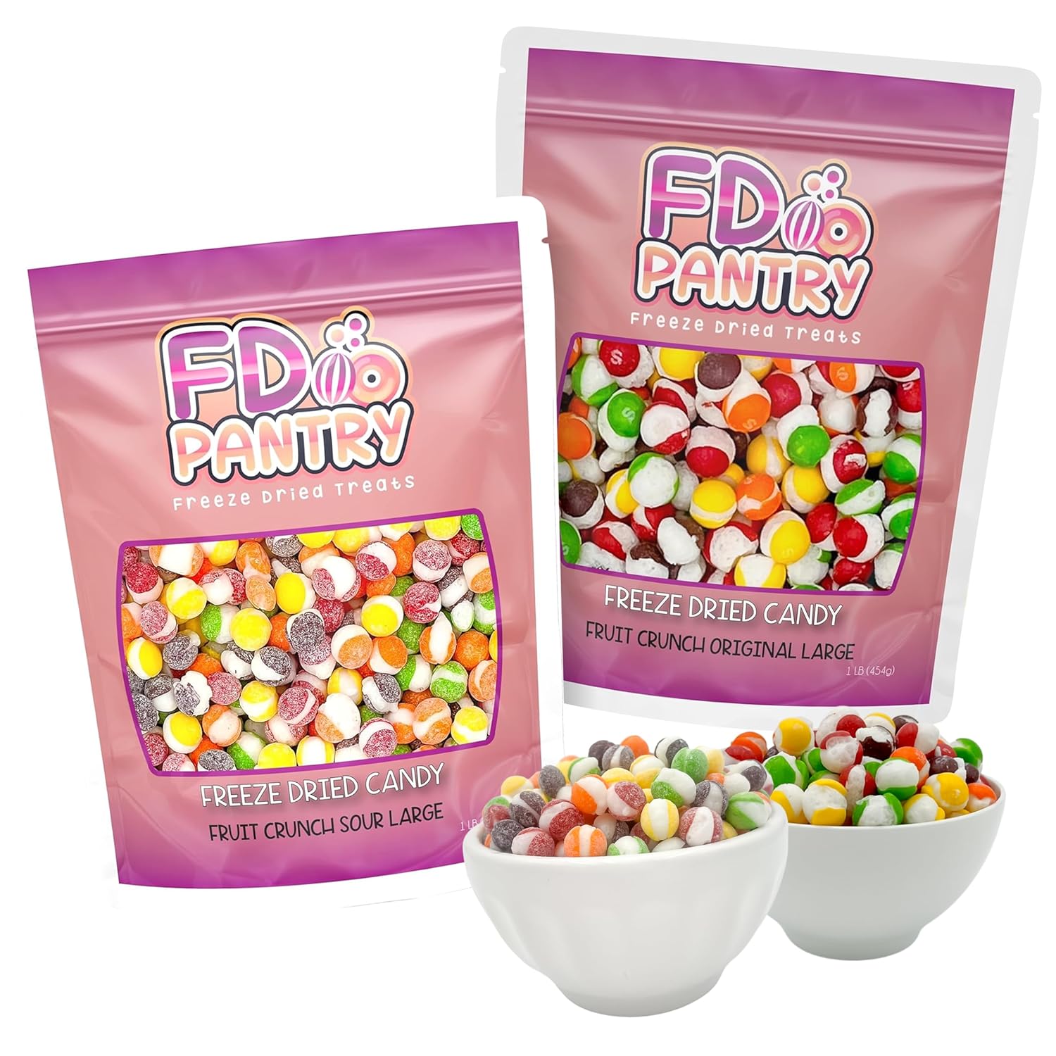 Fruit Crunch Freeze Dried Candy Variety Pack - Original & Sour Flavors - Strawberry, Orange, Lemon, Grape, Lime - 1lb Each - Crunchy Sweet & Sour Snack in Large Resealable Bags - Great Gift Idea