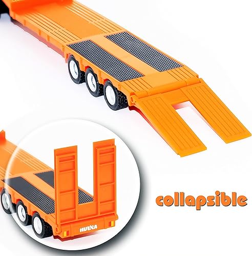 Miniatura 5 de Gemini & Genius - Camión de remolque plano, vehículo de construcción de aleación resistente, camión de remolque fundido a presión a escala 1:50,