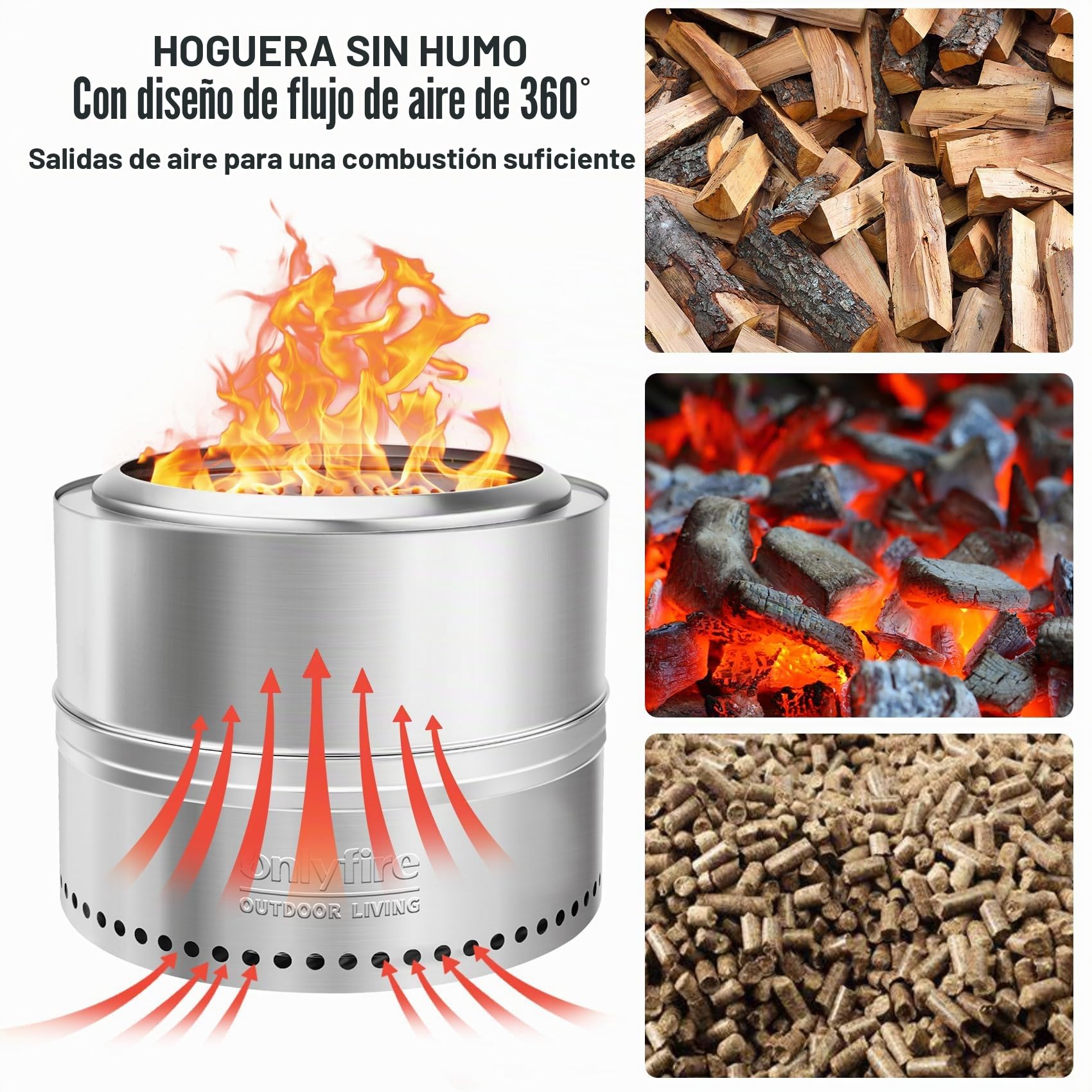 Onlyfire Brasero sin Humos Leña, Camping Portátil de Acero Inoxidable para Hogueras Al Aire Libre con Bolsa de Transporte para Camping, Barbacoa, Patio, Fiesta en El Jardín y Playa,⌀50 cm