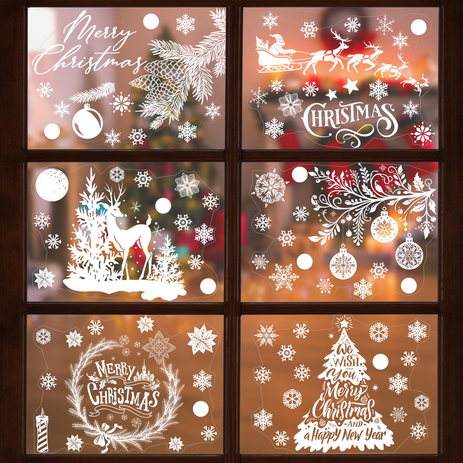 8 Fogli Adesivi Natalizi Per Finestre 30x20cm – Vetrofanie Riutilizzabili Statiche, Decorazioni Doppia Faccia Con Babbo Natale, Fiocchi Di Neve, Alberi - 2