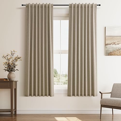Miniatura 26 de Cortinas Blackout de 84 pulgadas de largo, juego de 2 paneles de lino natural para dormitorio, oscurecimiento de habitación, cortinas con