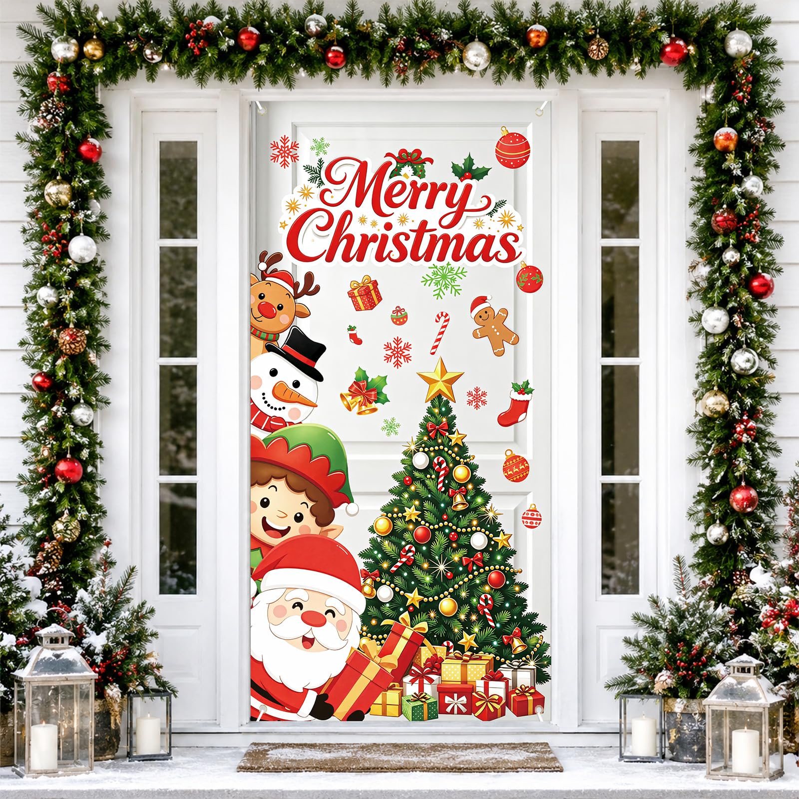 Christmas Door Cover Santa Tree Banner Front Door Xmas Decorations Home