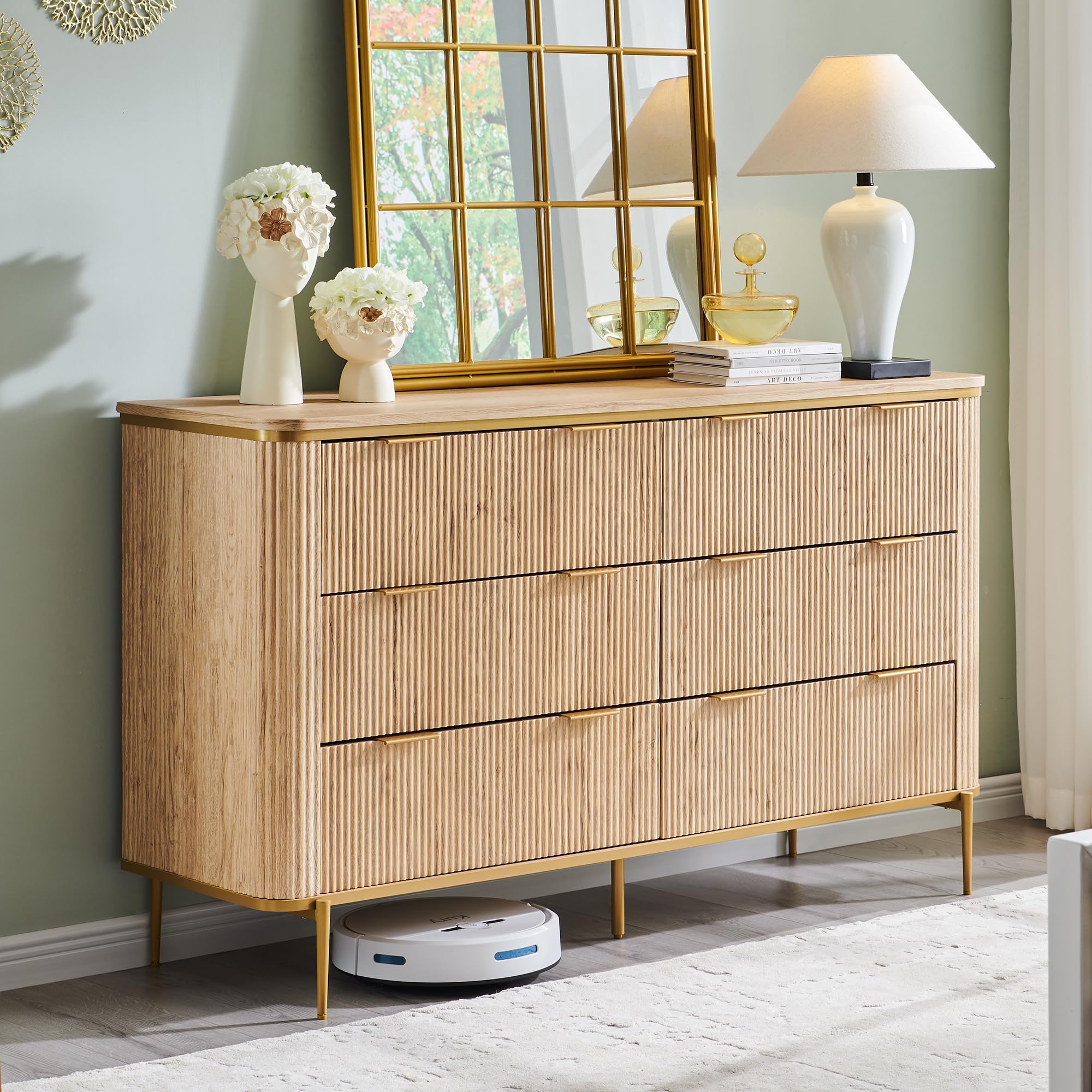 dresser gold accents Amazon.com: T4TREAM 6-Drawer Dresser Fluted Design, with Gold Accents  (Natural Oak) : Home & Kitchen