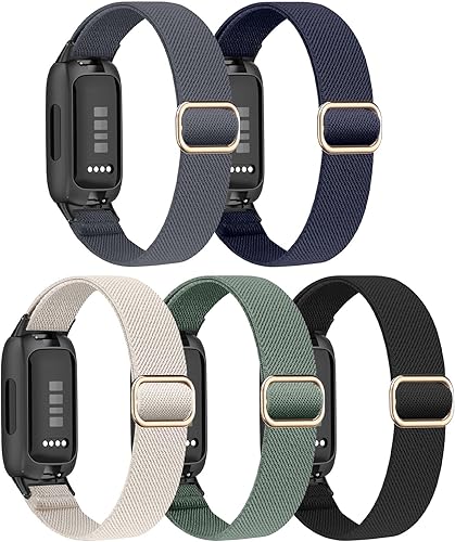 Folavii Paquete de 5 correas elásticas de nailon compatibles con Fitbit Inspire 3 para mujeres y hombres, correa deportiva elástica ajustable suave