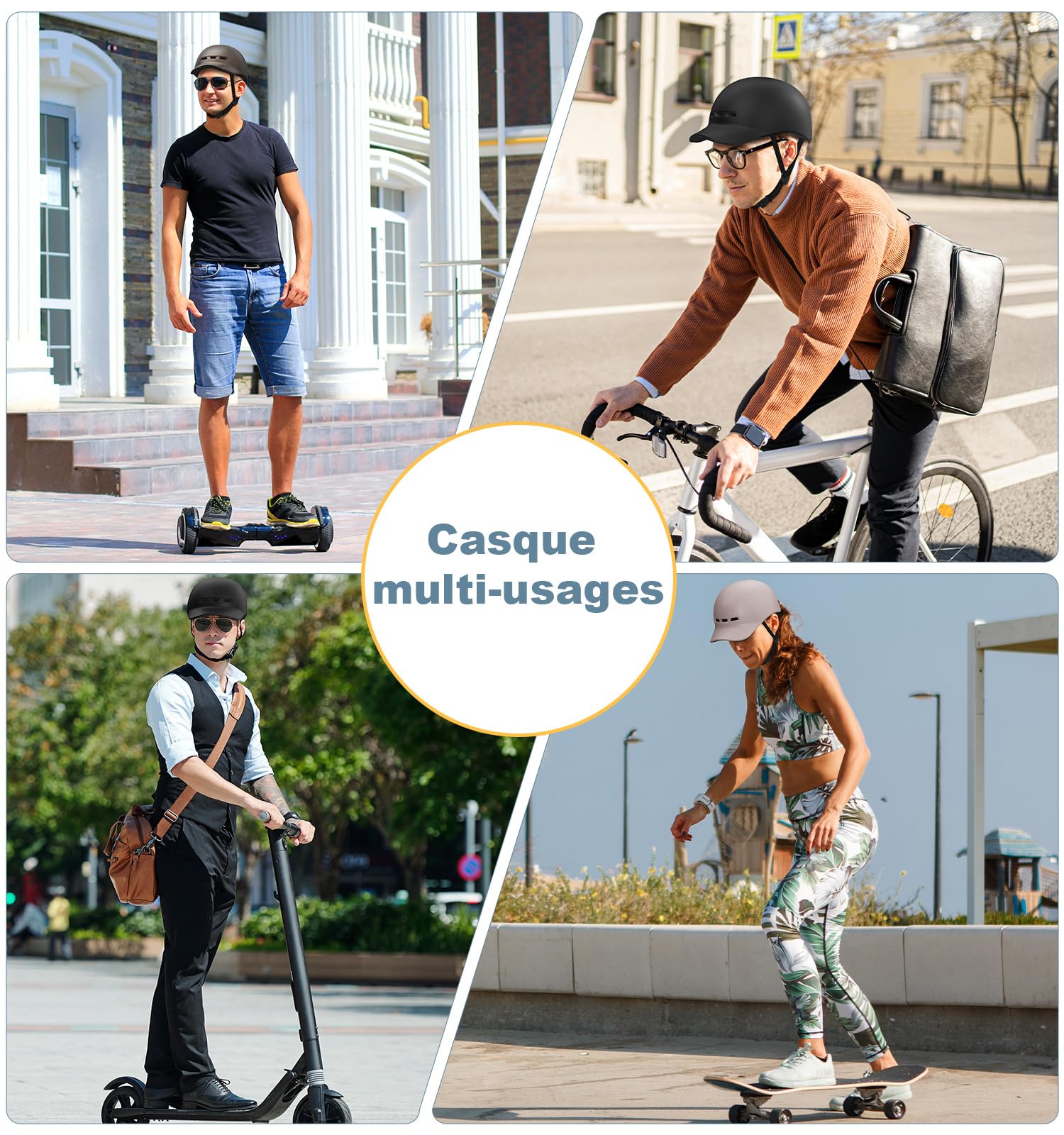 Shinmax Casque Velo Homme Femme Adultes Urbain Casque Vélo avec Visière Léger Casque Velo Route Cyclisme Skate Roller Trottinette Protection de la Sécurité Casque VTT Réglable 57-62 cm