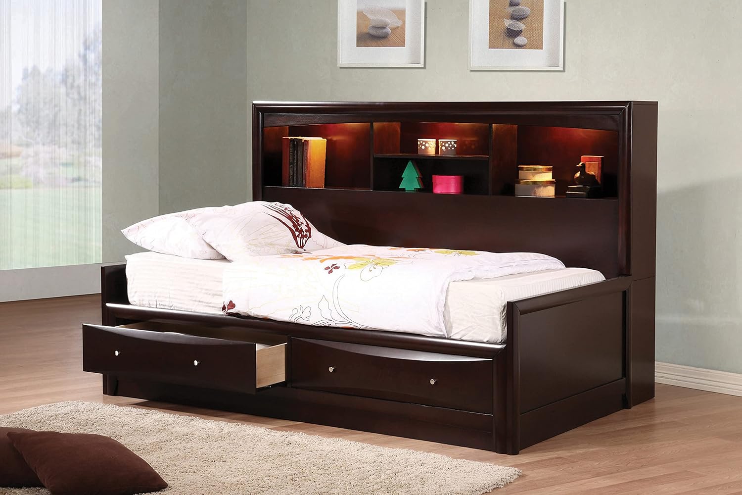 Coaster Furniture Phoenix Daybed with Bookcase and Storage Drawers Cappuccino Youth Twin Bed 400410T Coaster Furniture Phoenix Daybed with Bookcase and Storage Drawers Cappuccino Youth Twin Bed 400410T