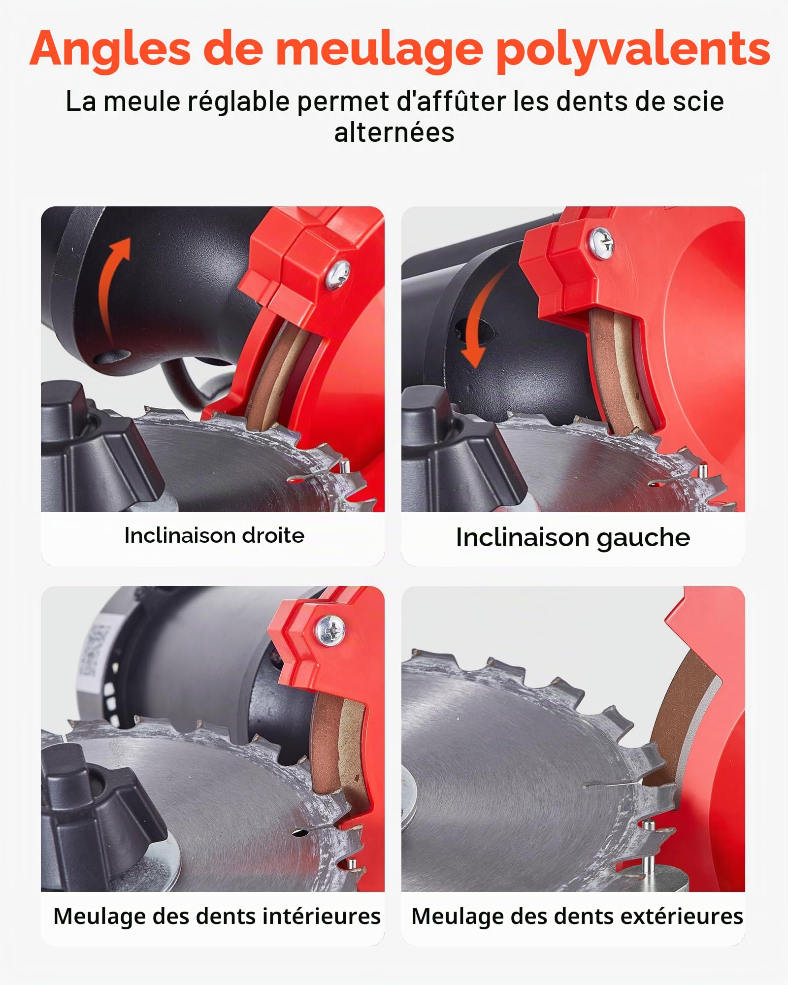 VEVOR Affûteuse de Lame de Scie Circulaire avec Réservoir Eau Machine à Affûter Lames de Scie Circulaire Électrique 80-700 mm, 370 W, avec Meule 125 mm, 6 Centres de Centrage dont 10 mm Pré-installé