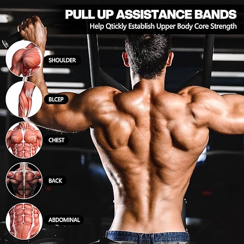 Miniatura 6 de Soulchen Juego de bandas de resistencia para dominadas, 530 libras, 4 bandas de ejercicio con cinturón de asistencia, correa de nailon y anclaje de