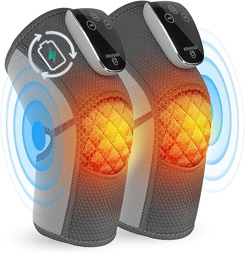 COMFIER Masajeador de rodilla inalámbrico con calor, rodillera de vibración para aliviar el dolor de artritis, almohadilla térmica 3 en 1 para