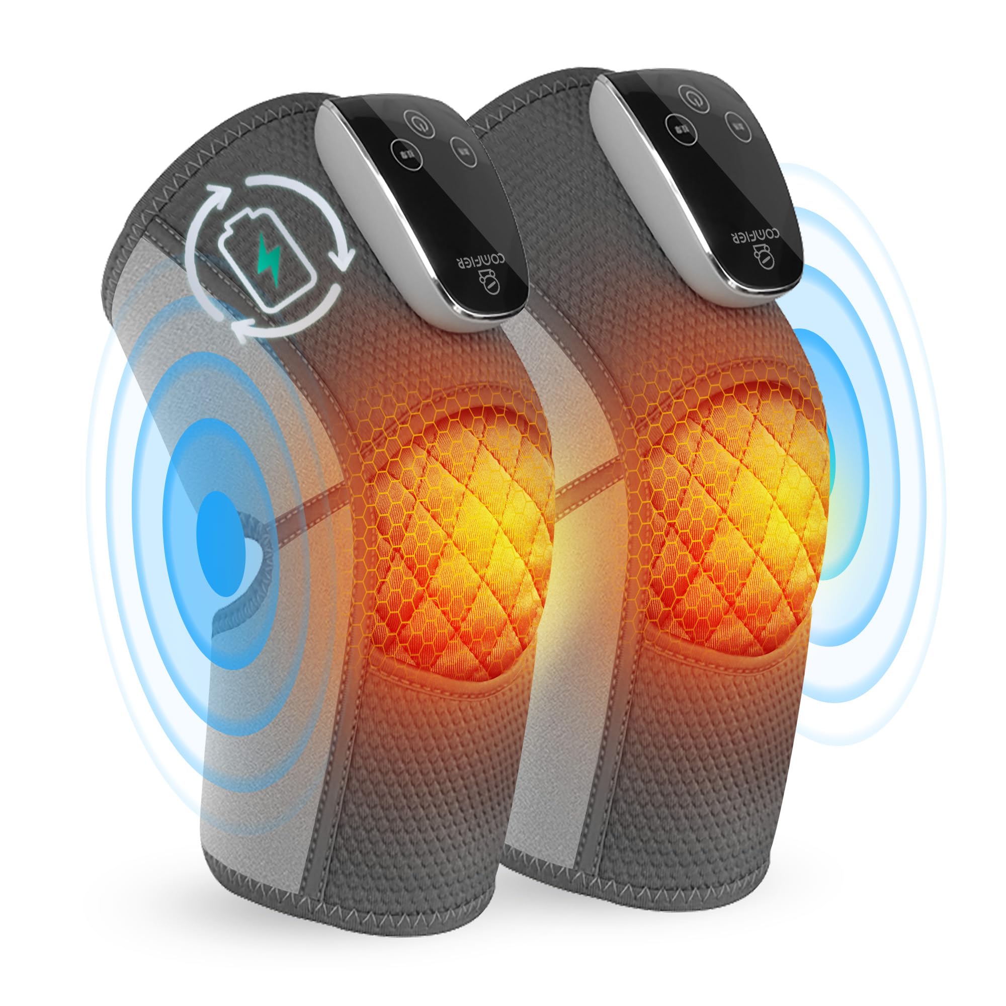 COMFIER Cordless Knee Massager with Heat, Vibration Knee Brace Wrap for Arthritis, 3-in-1 Heating Pad for Knee Shoulder Elbow, Knee Warmer,Gift for Men Women