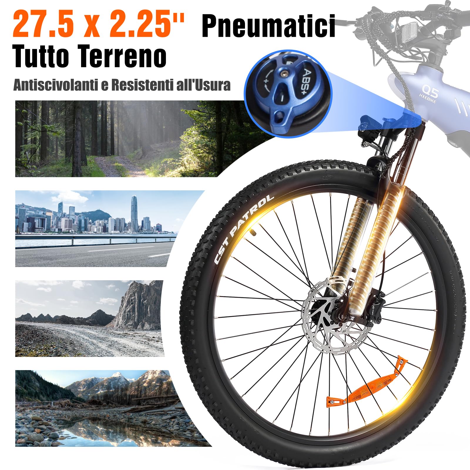 HX Q5 Shark Bici Elettrica uomo da Montagna,mtb 27.5'' bicicletta elettrica Per Pendolari Urbani,85Nm 48V 13/20 Batteria Rimovibile,25km/h & 60-100km,Sospensione Regolabile,e bike elettrica