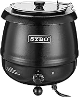 SYBO SB-6000 10.5 Qt Commercial Soup Kettle - Stainless Steel Hinged Lid, Detachable Pot, Adjustable Heat to 205°F for Restaurants & Families, Black